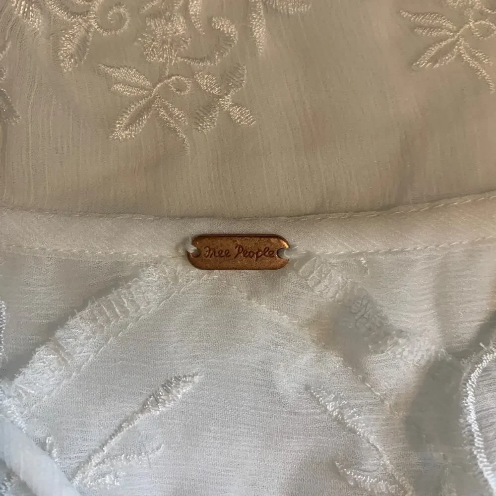 Free People Poncho Cape Womens S Small? White Tie Front Floral Embroidered Sheer